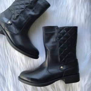 Kenneth Cole Reaction genuine leather black quilted moto boots mid-calf